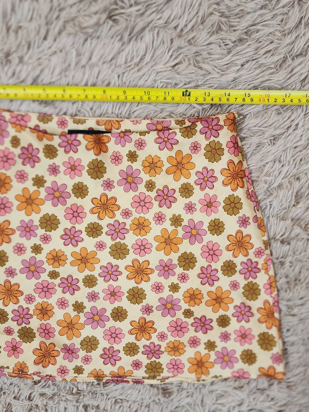 Cotton Candy Cream Mini Skirt with Pink & Orange Floral Print